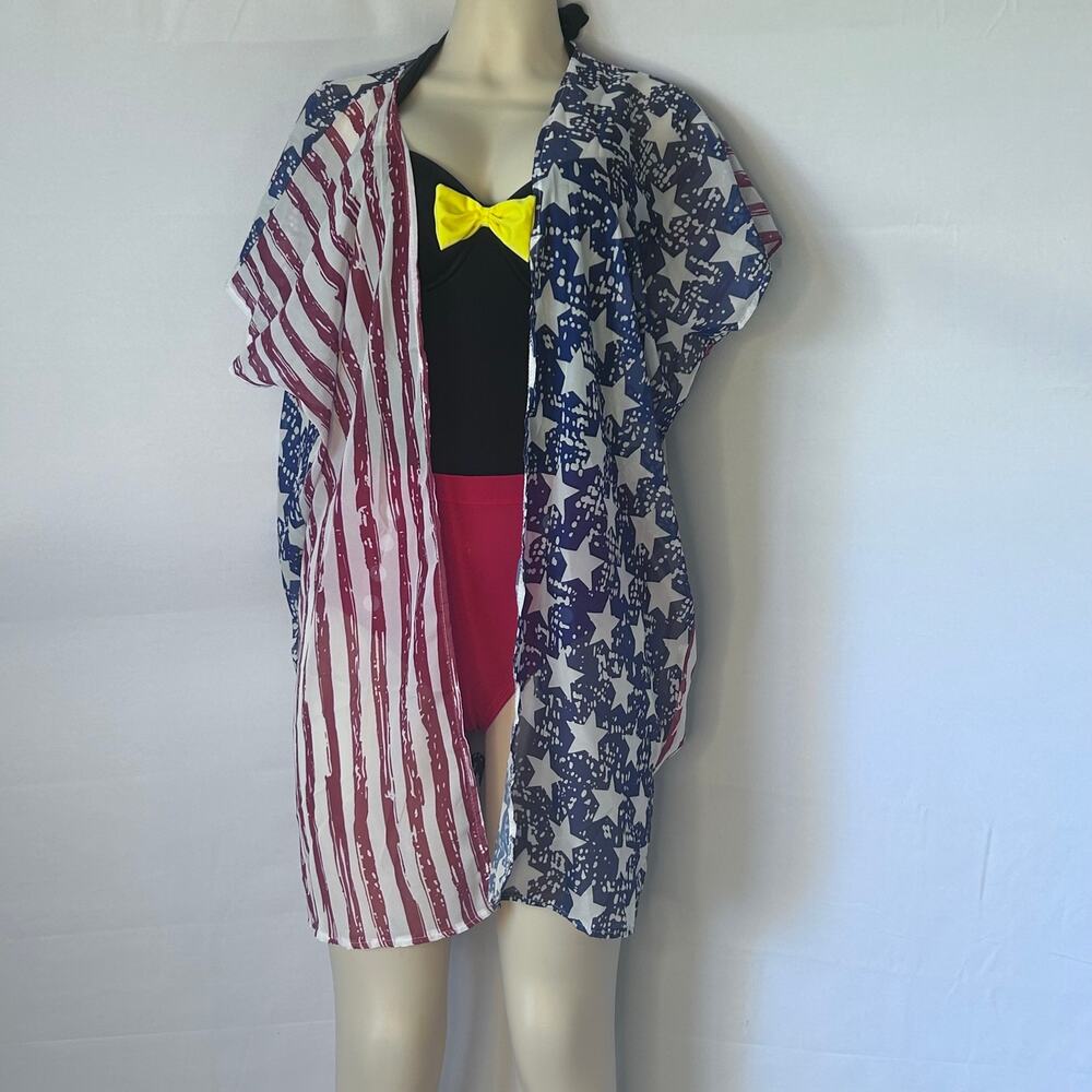 American Flag Kimono Cover Up Patriotic Stars Stripes Beach M